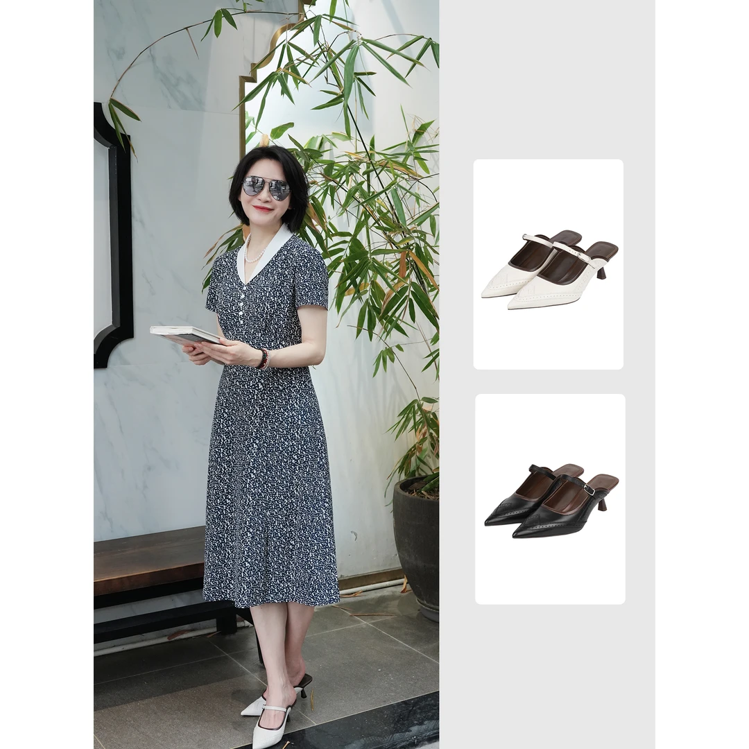 我是摩羯 你的舞台 胎牛皮羊皮时尚尖头生胶大底一字带单鞋穆勒鞋