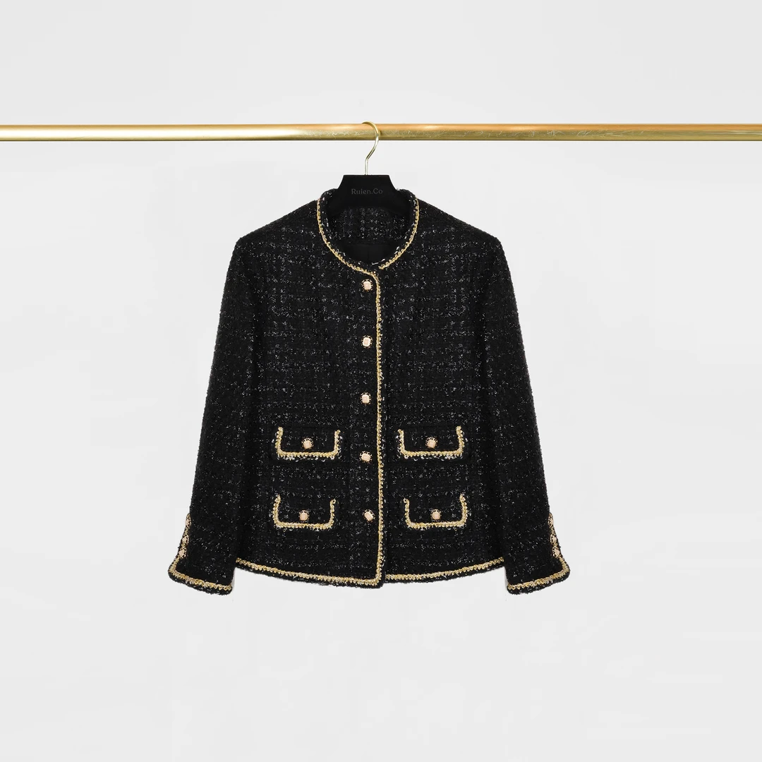 我是摩羯 手工坊黑金 英国进口小香面料H型的立裁编织链条花边