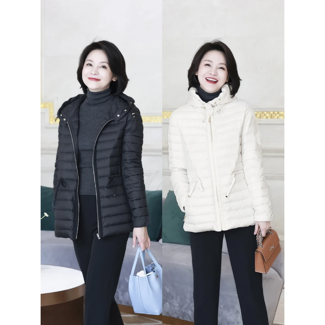 我是摩羯 冬日摩洛哥 轻薄舒适腰部抽绳连帽保暖白鹅绒服