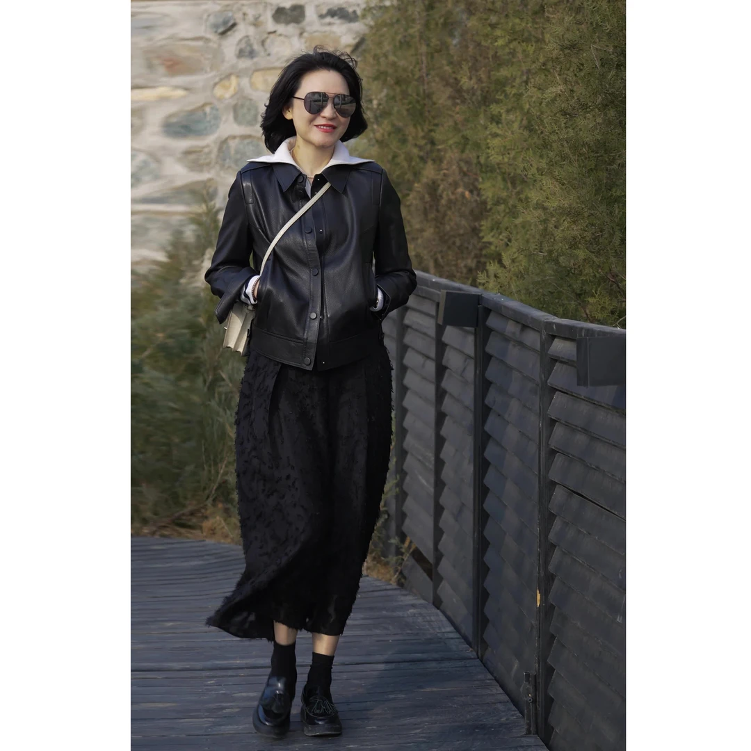 我是摩羯 英姿飒爽 西班牙进口羊皮秋冬百搭长袖皮夹克外套