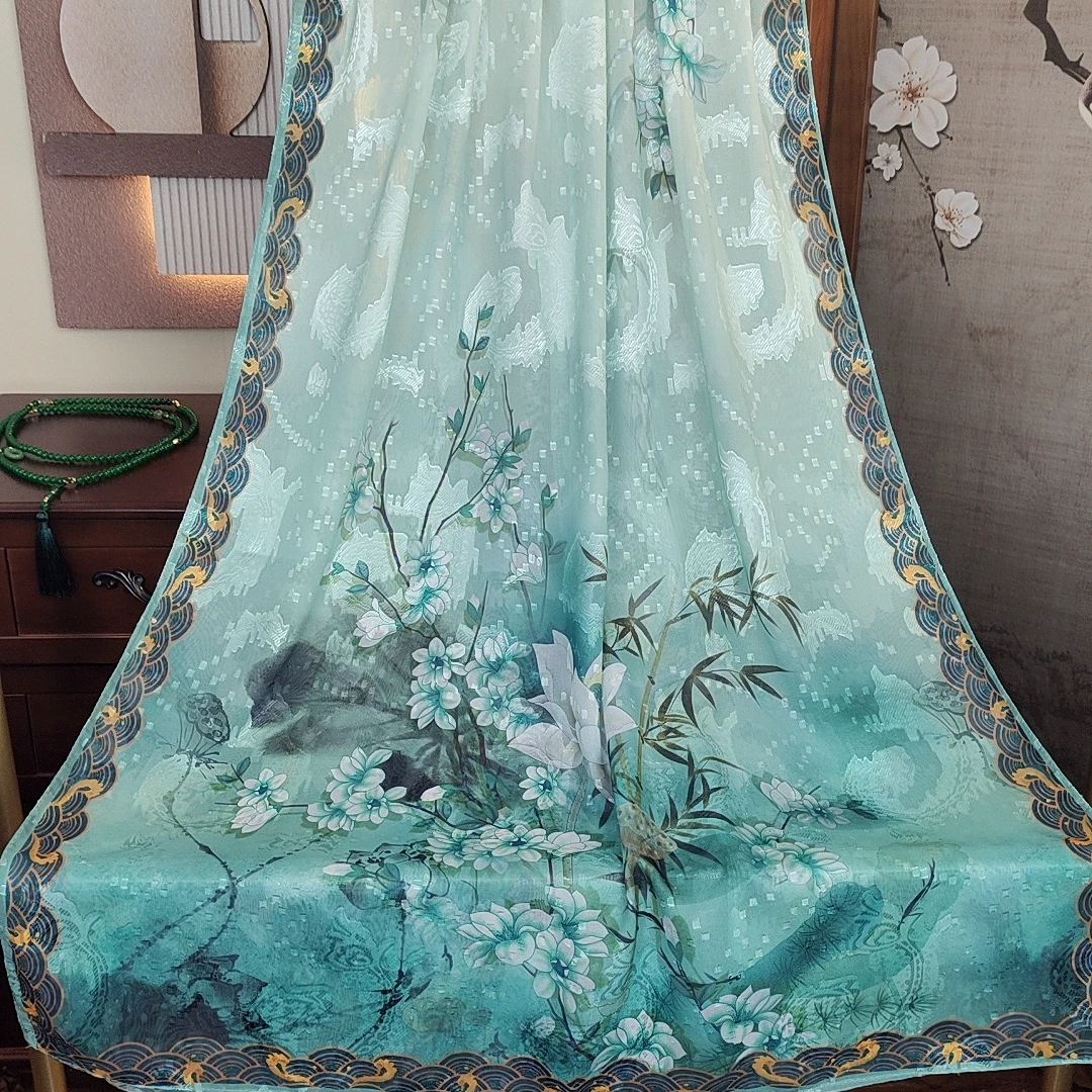 【绿韵】花萝剪花丝巾70*170长巾气质披肩