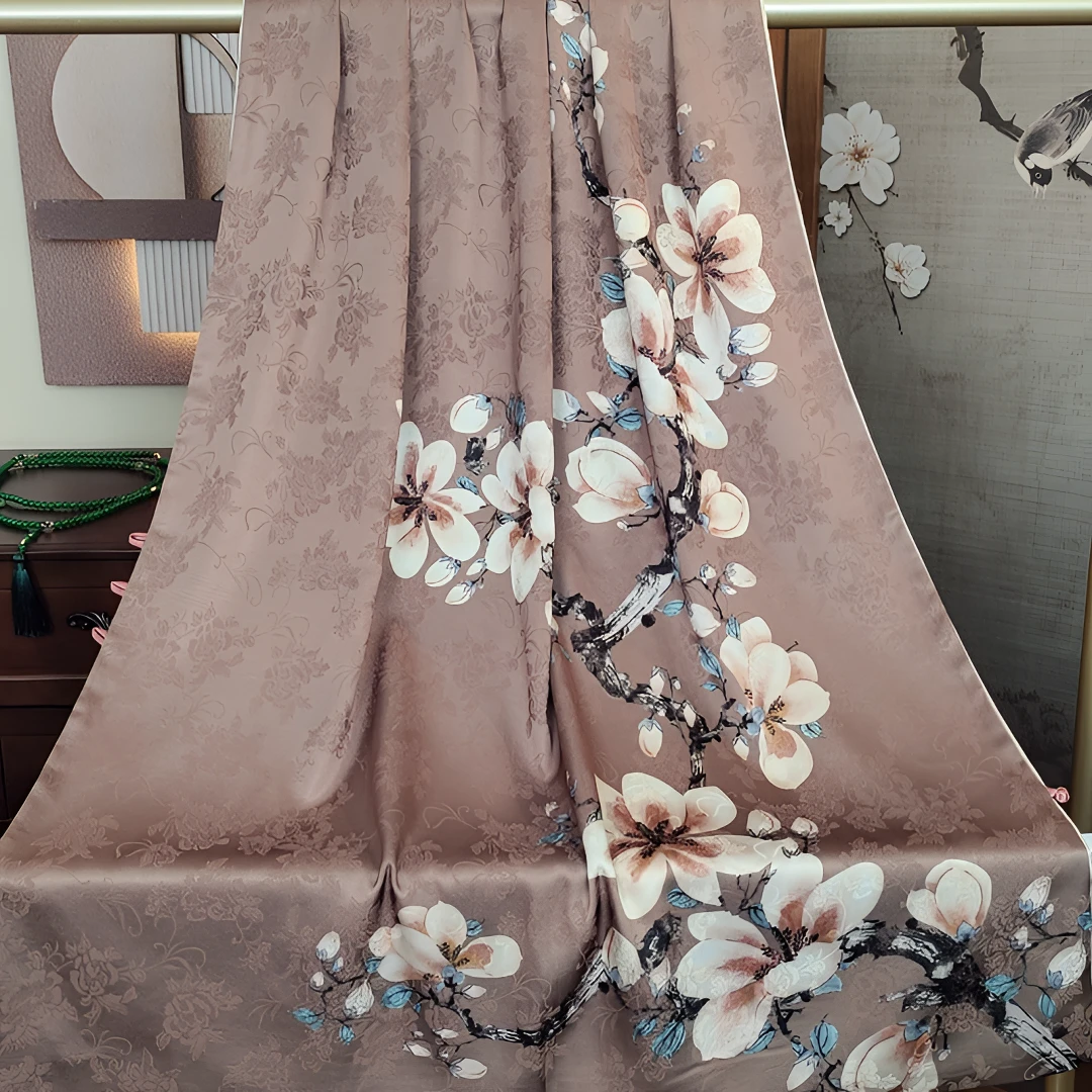 盘扣【清露芳尘】香云花萝围巾双面提花70*180CM长巾气质披肩