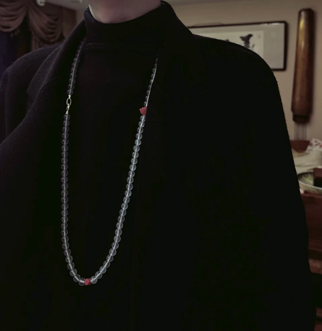 【云岭贡玉】轮珠白阑 天然A货独龙玉白冰贡翠108长链 多样性发其一