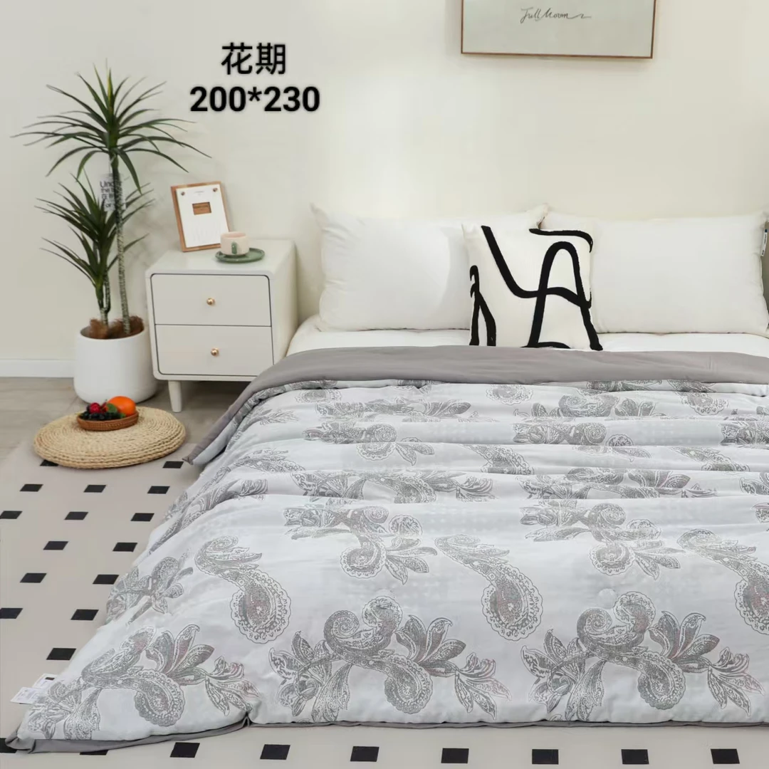 【花期】200*230cm全棉埃及棉羊绒蛋白提花双层纱冬被 约2.9kg