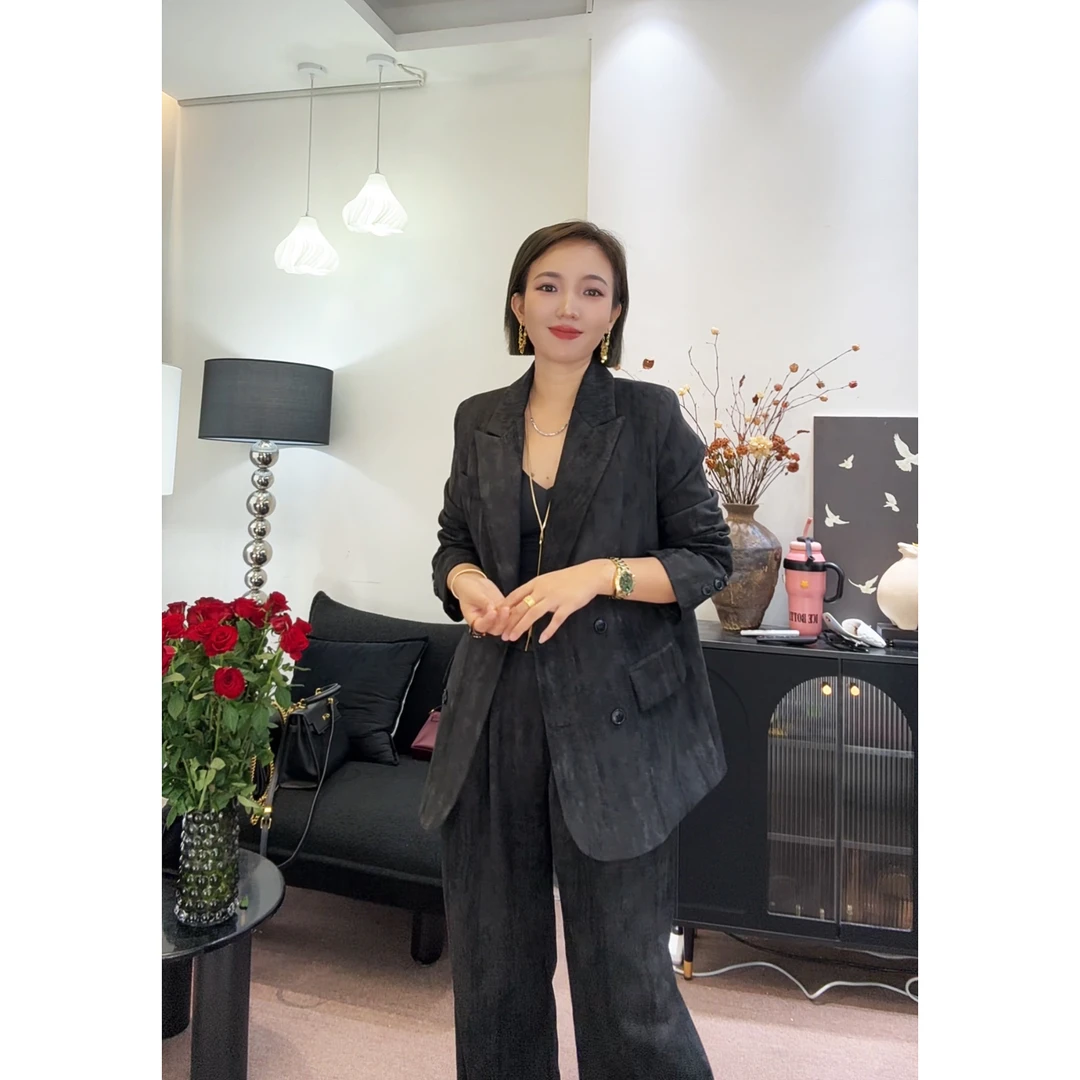 【雅丹】加棉韩系返潮复古轻奢水墨扎染时尚显瘦设计师西装套装999