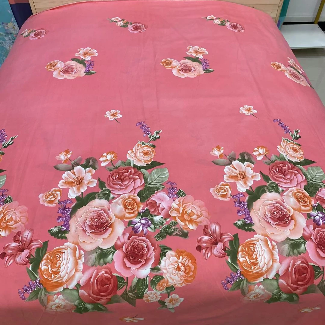 水粉色牡丹花2米现成炕单单大布头布料    61厚