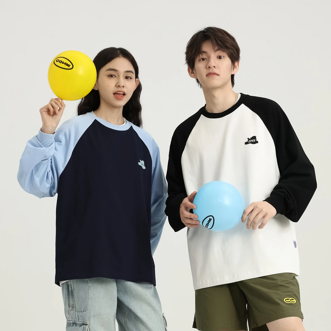 CONKLAB 插肩长袖T恤春秋新款重磅上衣纯棉薄款情侣潮牌宽松百搭