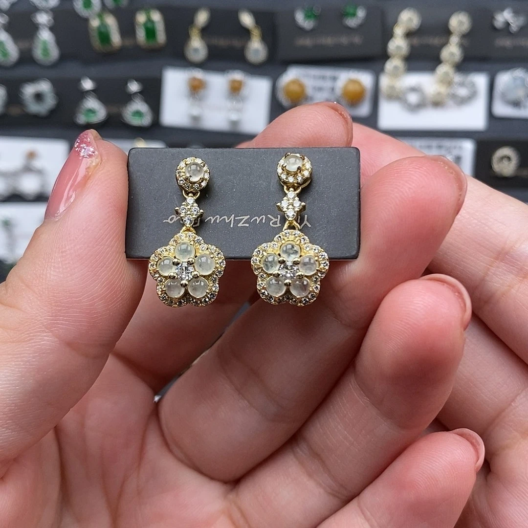 【闪购商品】翡翠耳饰银S925镶嵌耳饰925银