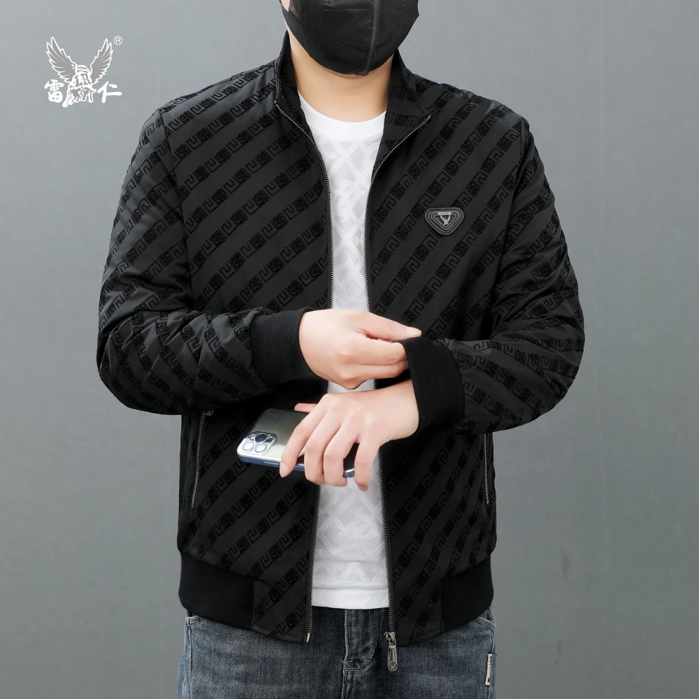 【雷仁】2023秋冬男士立领长袖加棉外套提花时尚休闲夹克男装LR7702