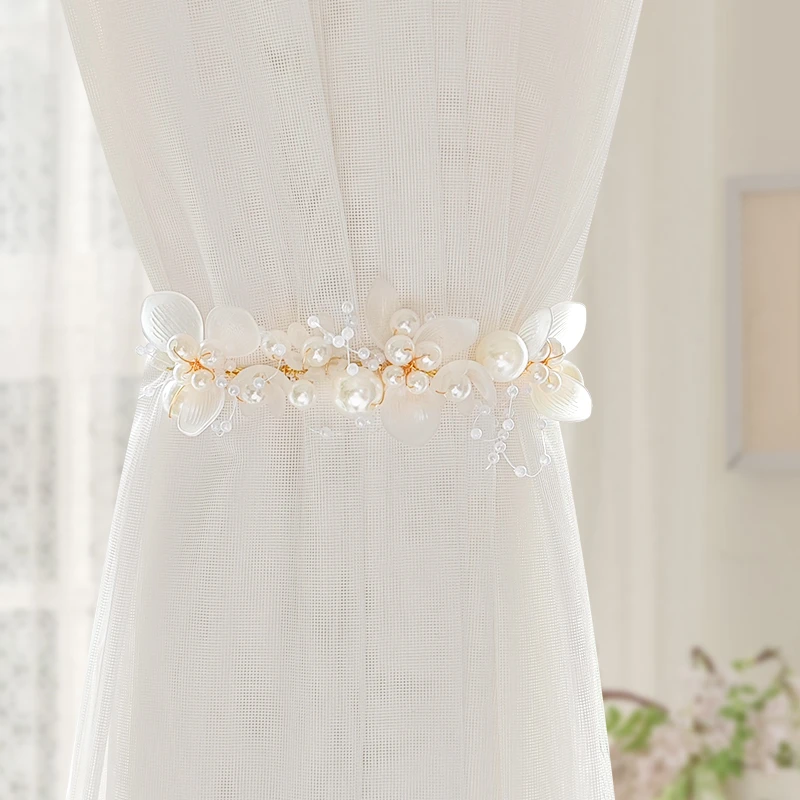 窗帘绑带轻奢高档唯美珍珠束带挂饰法式纱帘扣环绑绳收拢带一对装