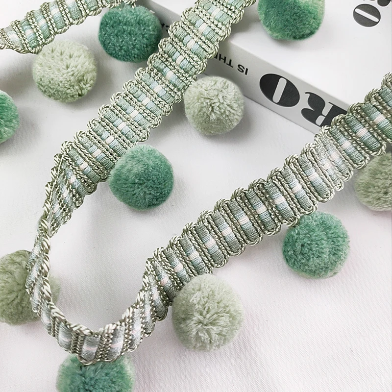 窗帘立面花边配件辅料可爱毛球流苏吊穗珠子纱帘侧边拼接双色边