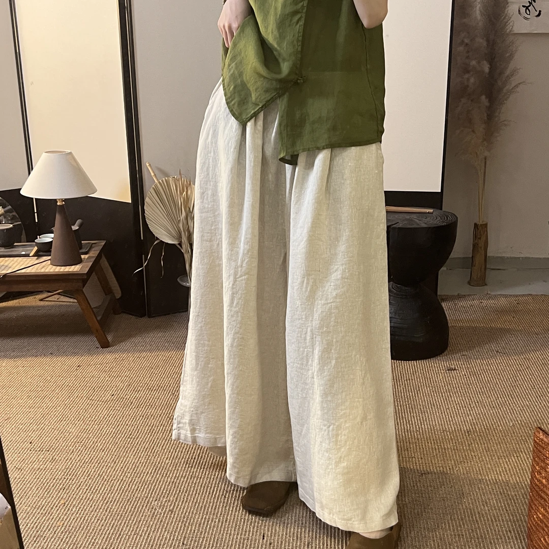 2025春夏季新款裤裙文艺宽松休闲裤松紧腰阔腿裤女