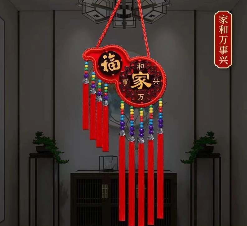 【新人浮力】小葫芦桃木中国结挂件手工编制入户门客厅家居装饰品