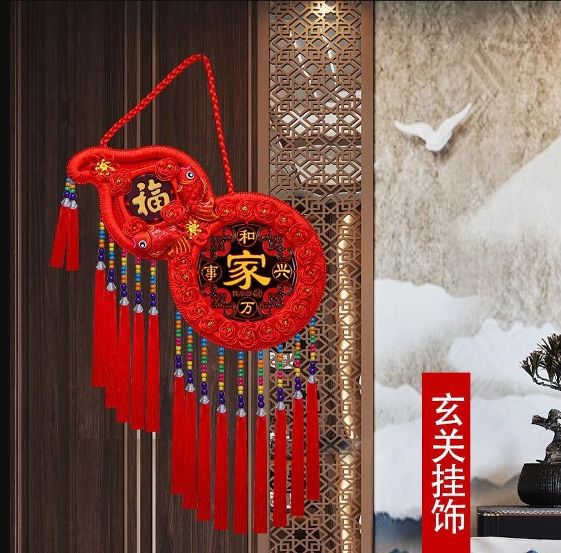 【新款】大号葫芦中国结挂件客厅中号桃木福字挂饰上乔迁装饰春节
