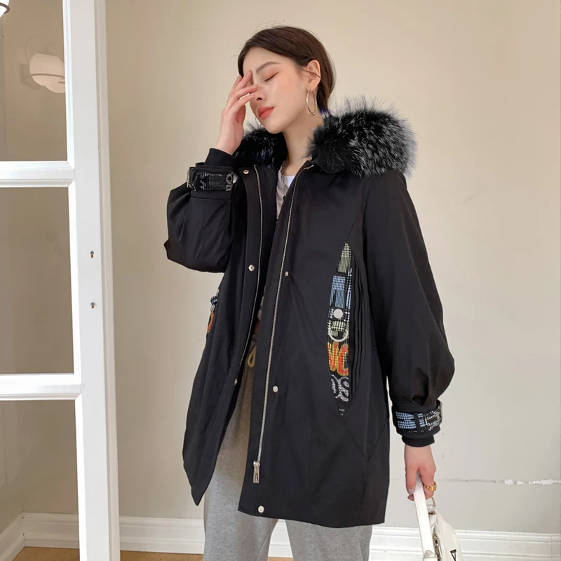 8838冬皮草派克服女2024新款年轻款可拆卸兔毛内胆中长款皮毛一体