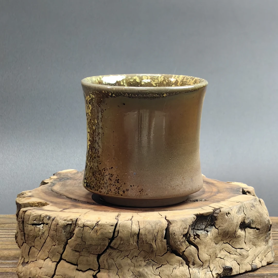 纯柴烧五色土儒陶反口纹香手持主人杯200ml