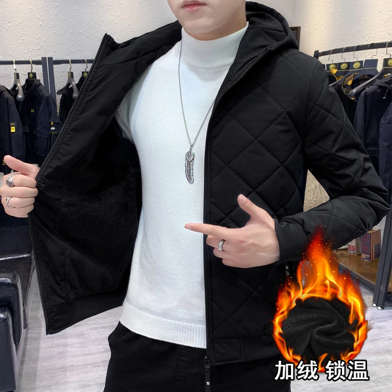【全国包邮】 秋冬季新款加绒加厚棉服男韩版潮流菱格棉衣外套男