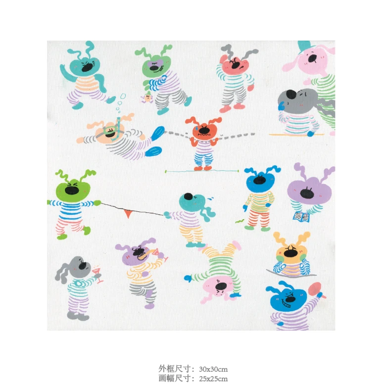 现代挂画条纹少年 条纹小狗系列摇滚系列彩铅系列原创版画