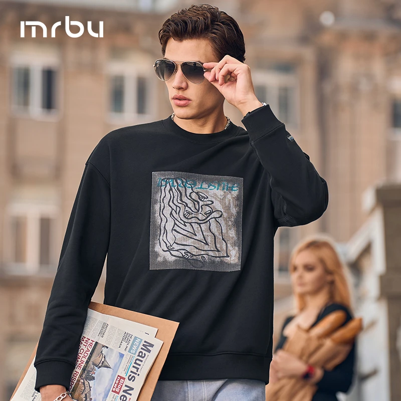 Mr.Bu渐变水墨刺绣印花长袖卫衣春季ins男生内搭KT01755断码清仓