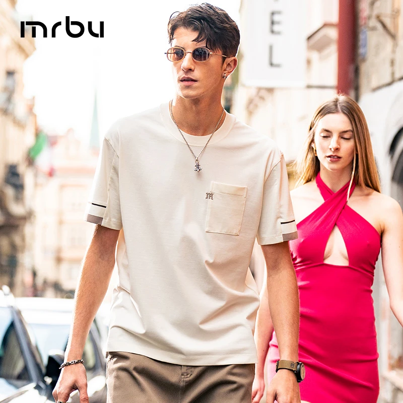 Mr.Bu布先生廓形T恤夏季透气圆领时尚字母刺绣纯棉短袖男GT15261