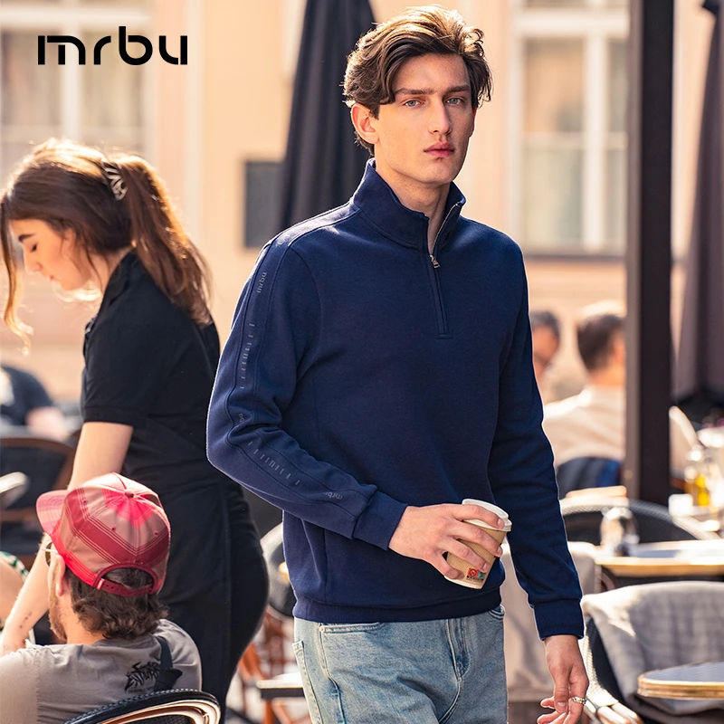 Mr.Bu布先生半高领加厚男士卫衣春季印花织带拉链款打底衫BT12165
