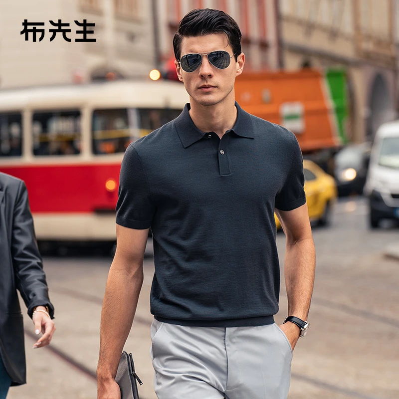 【翻领】布先生可机洗毛T羊毛衫短袖秋冬新款商务男装上衣针织衫