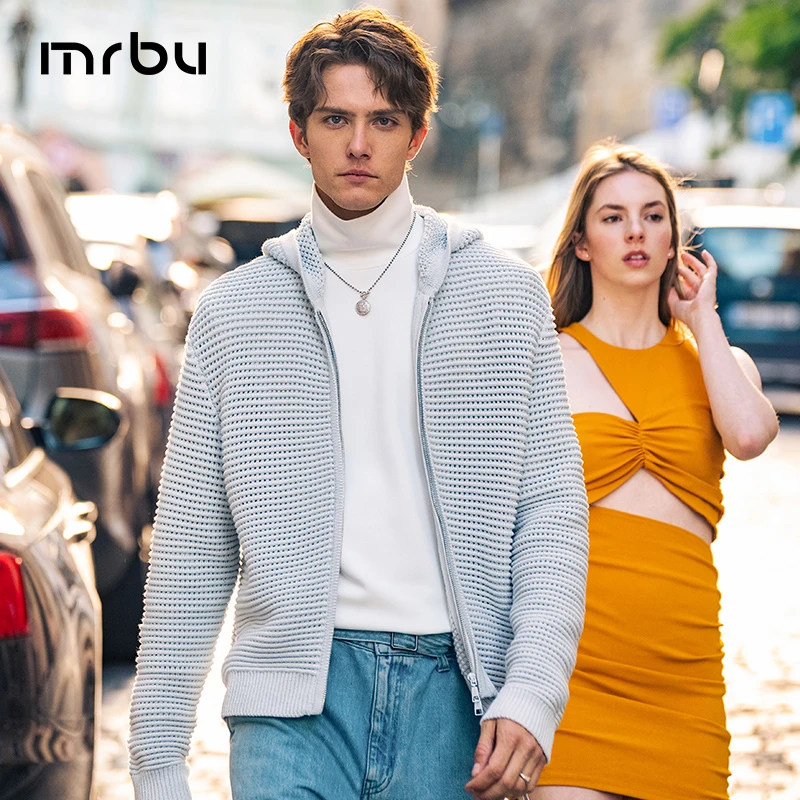 Mr.Bu布先生廓形连帽开衫毛衣男大码提花针织外套KT15712断码清仓