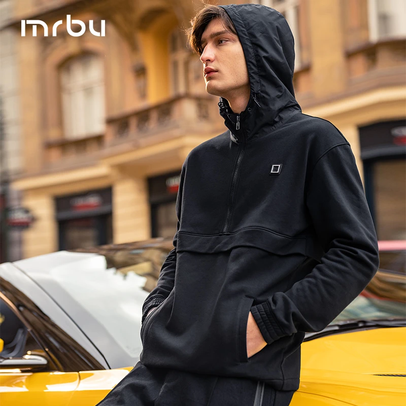 Mr.Bu布先生带帽运动卫衣男微阔形套头设计感长袖KT01937断码清仓