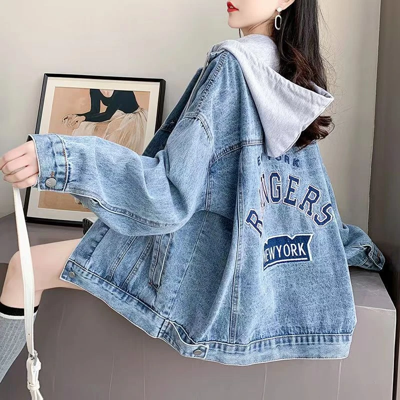连帽牛仔外套女韩版宽松2023春秋新款网红港风ins潮早春上衣