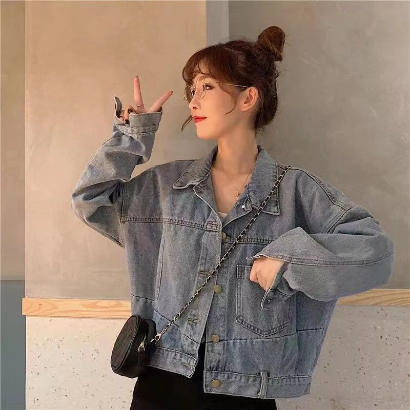 短款牛仔外套女春秋新款大码韩版宽松百搭显瘦夹克上衣
