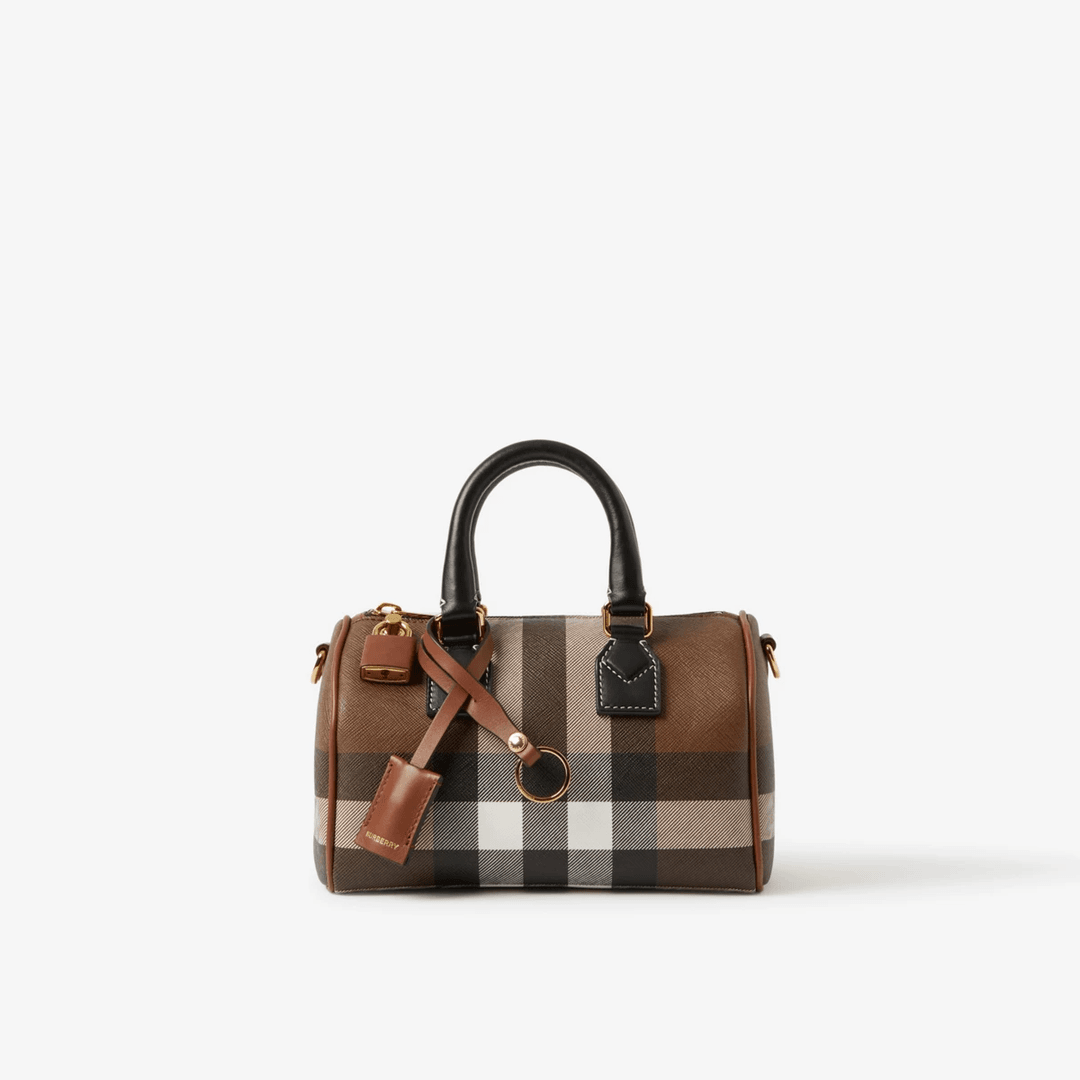 BURBERRY/博柏利格纹拼皮革迷你女士保龄球包奢侈便携 80696631