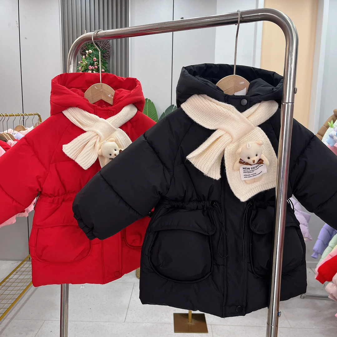 女童冬季棉衣2024新款加绒加厚女宝宝网红时尚中长款棉服韩版