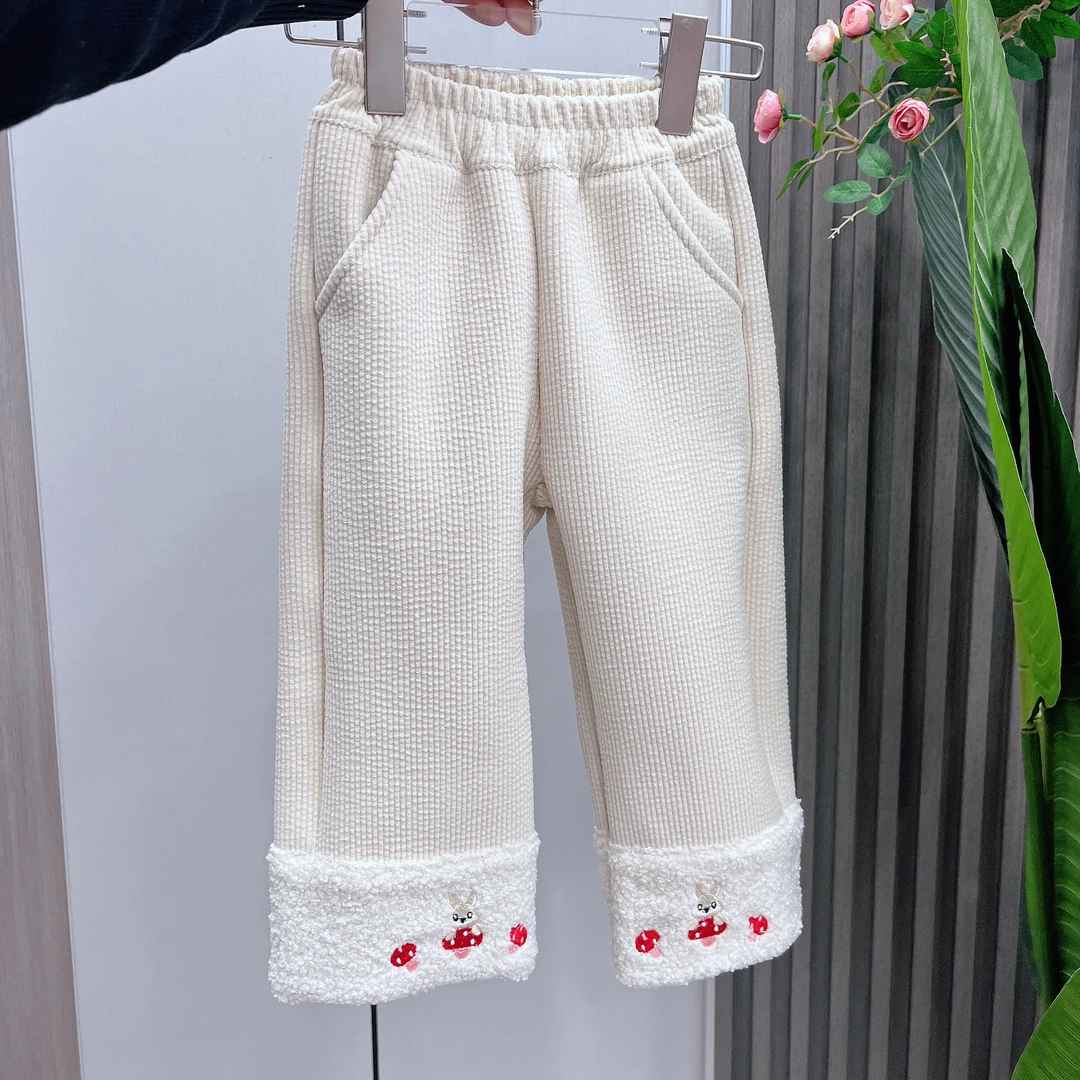 女童冬季加厚加绒阔腿裤保暖2024新款儿童冬天裤子