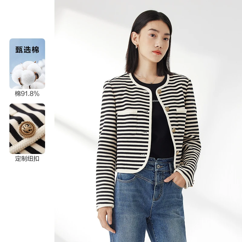 【短外套】水云间撞色条纹圆领短款小外套12330320