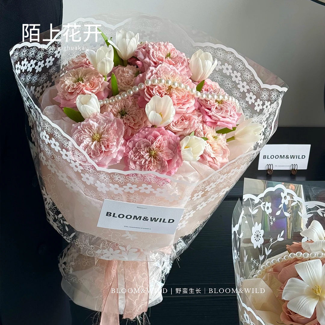 陌上花开 蕾丝纱网玻璃纸opp膜防水高透鲜花花束包装纸花艺资材