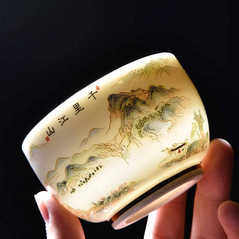 白瓷主人杯羊脂玉茶杯单个家用高端泡茶盏杯精致礼盒德化主人杯