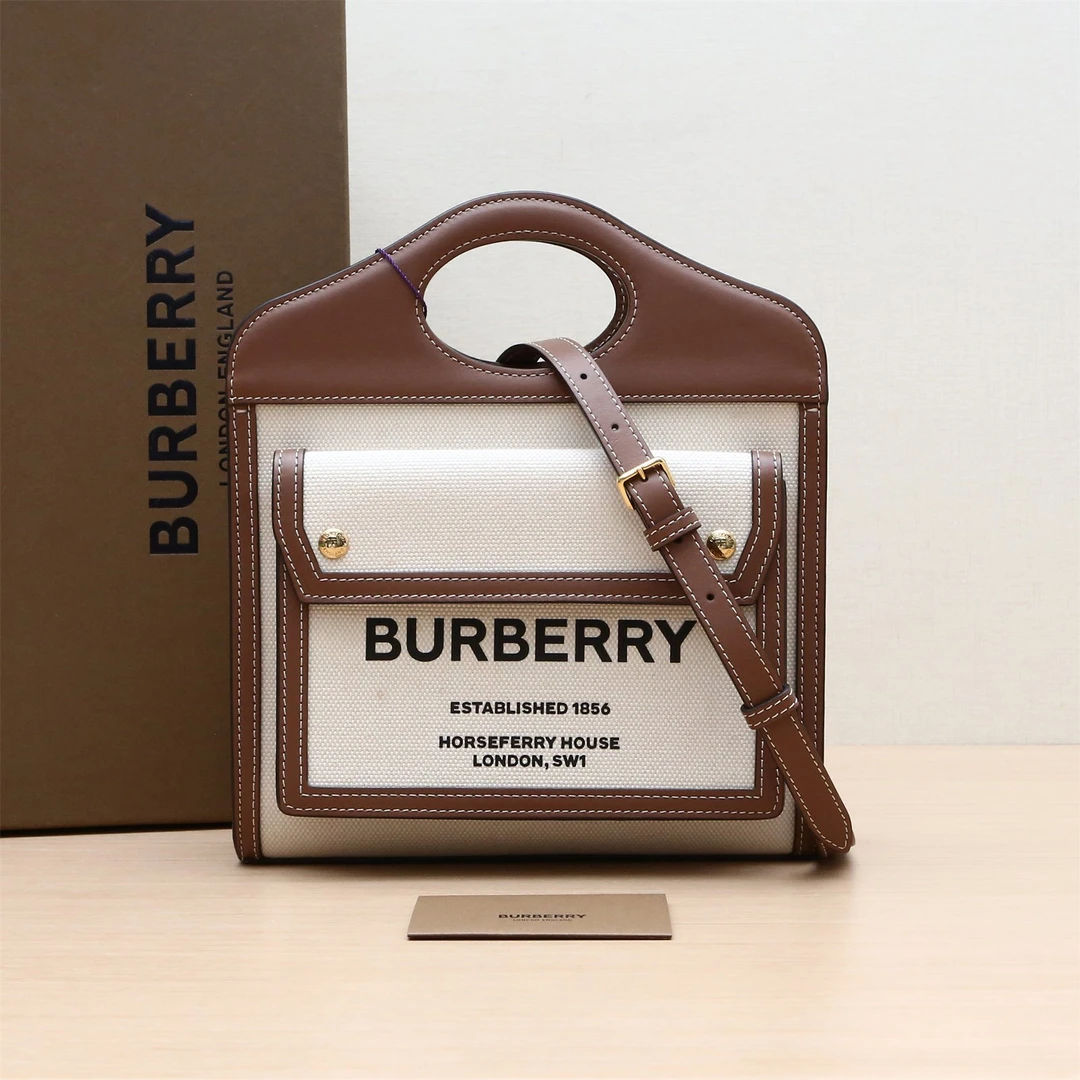 99新 BURBERRY/博柏利 斜挎包 口袋包 皮革C/ 帆布 P234448731