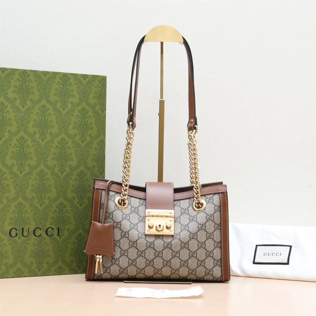 99新 GUCCI/古驰 锁头包 Tote 26 焦糖色 单肩包 P224934922