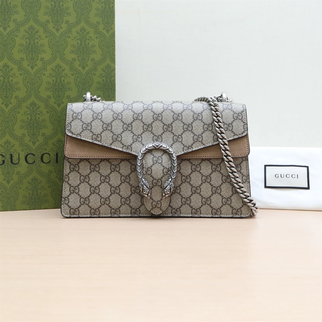 95新 GUCCI/古驰 酒神 中号 28 棕色 单肩包 P244172620