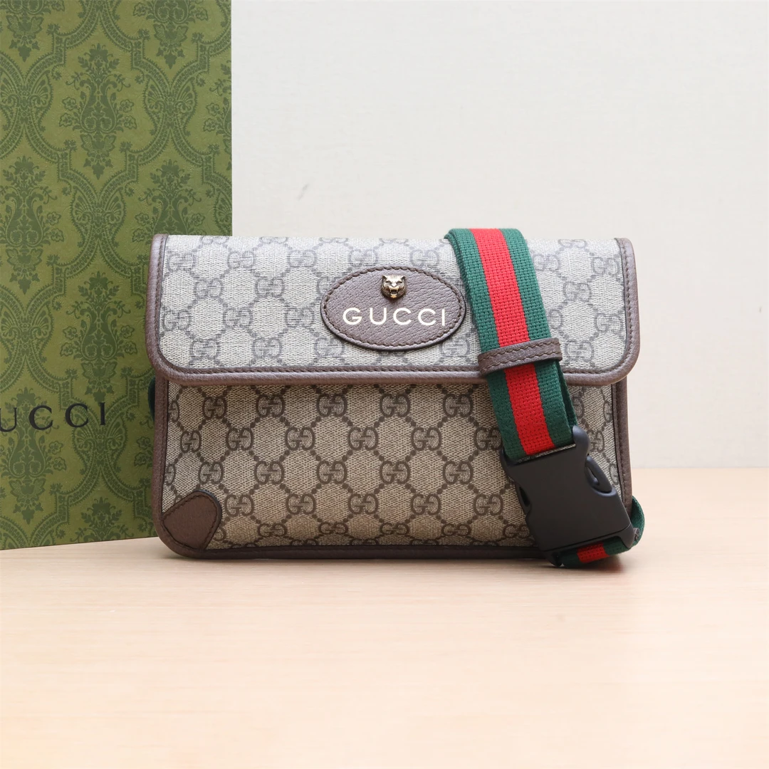 95新 GUCCI/古驰 斜挎包 虎头 腰包 24 乌木色 PVC P234449174