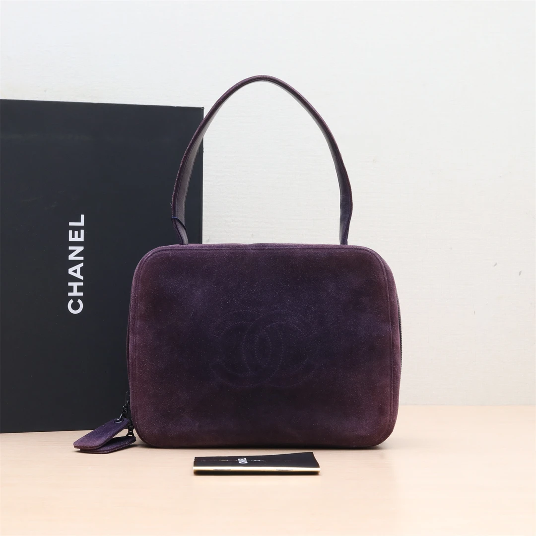 95新 Chanel/香奈儿 中古 手提包 方盒 紫色 麂皮5开P244486500