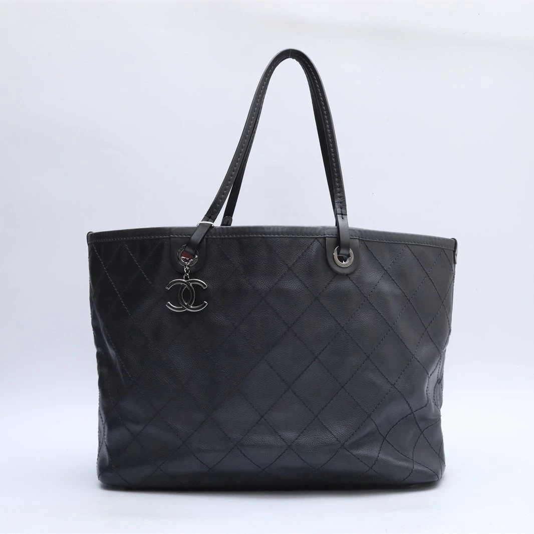 95新 Chanel/香奈儿 黑银购物袋 黑色 20开 单肩包 P224828305