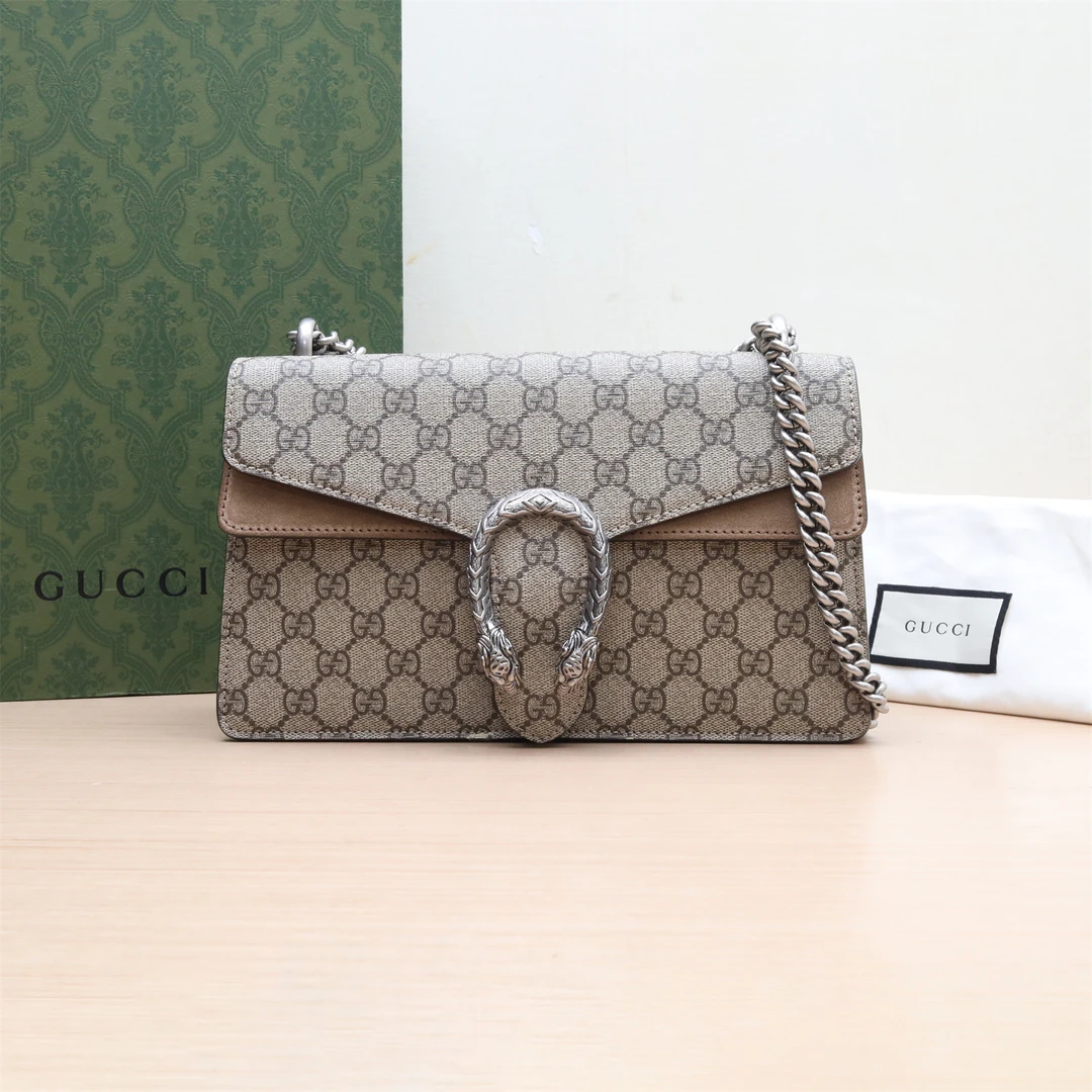 99新 GUCCI/古驰 酒神 中号 28 棕色 单肩包 P224620631