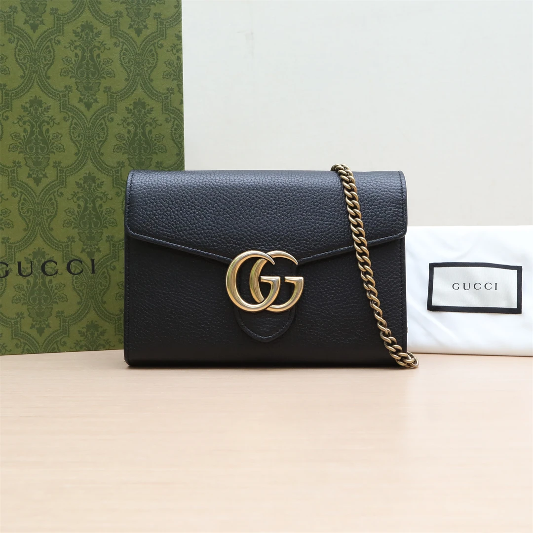 95新 GUCCI/古驰 斜挎包GG 信封包 woc 20 黑色皮革C P244275486