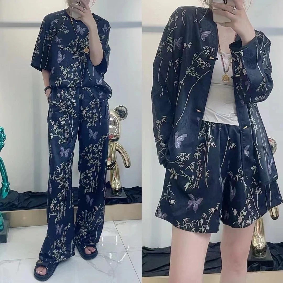 purpleline【C一】中国风（富贵竹）气质短袖套装女装中式