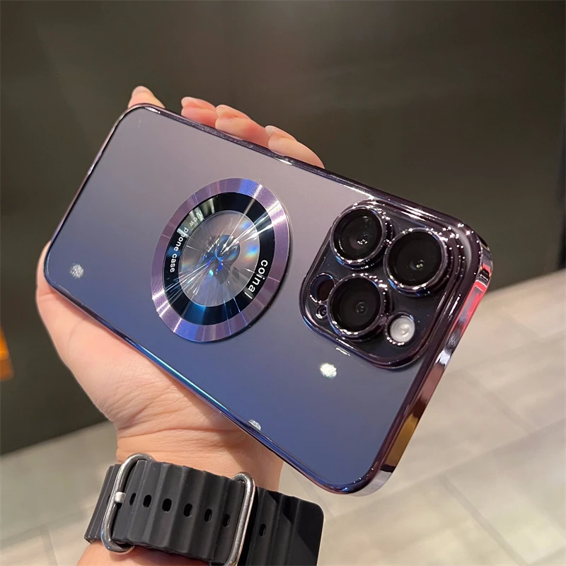 苹果14promax磁吸护镜漏标放大镜手机壳iPhone13/12pro电镀PC硬壳