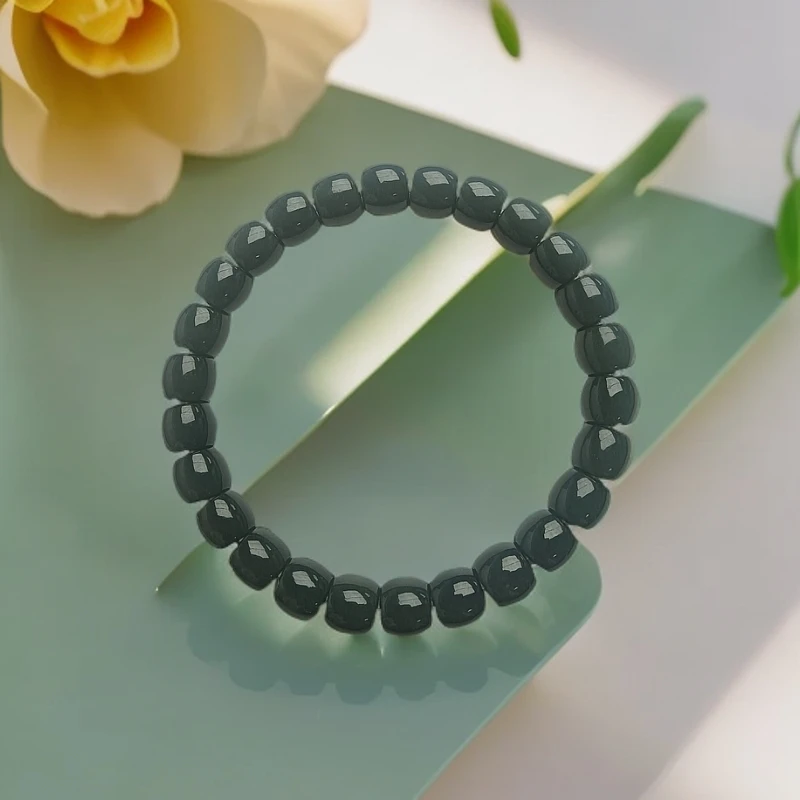 纯天然和田玉且末蓝直切手串