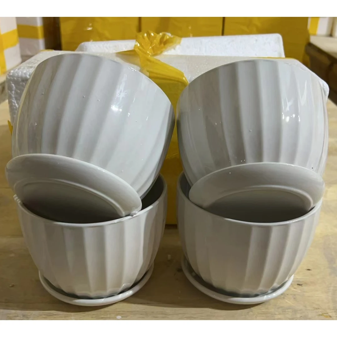 【直播专属链接】到手四个纯白陶瓷花盆口径14cm 高12cm（14-130）