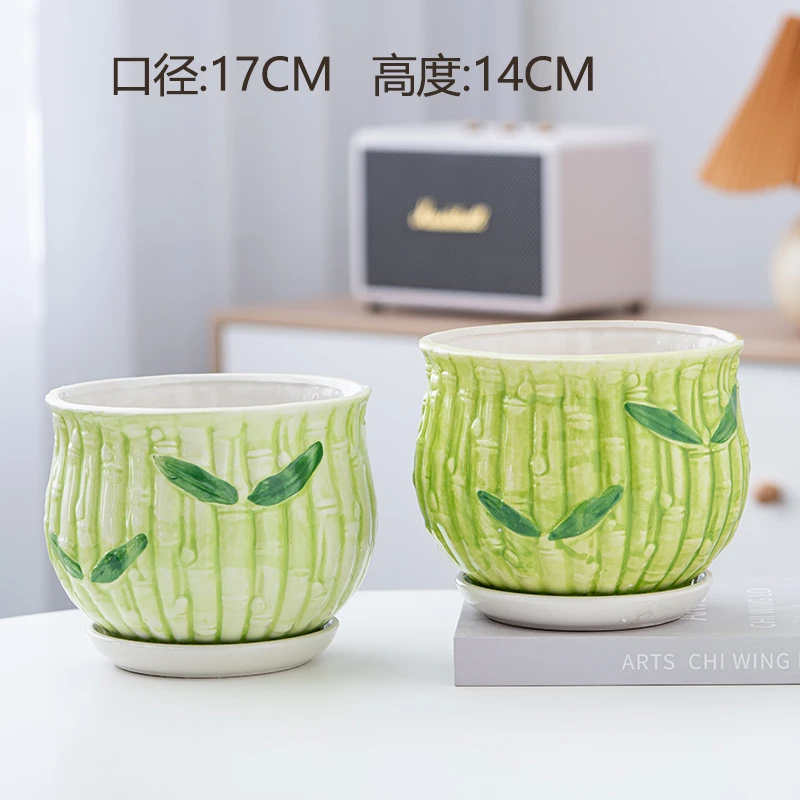 【直播专属链接】到手两个竹节陶瓷花盆口17cm 高14cm（17-8）