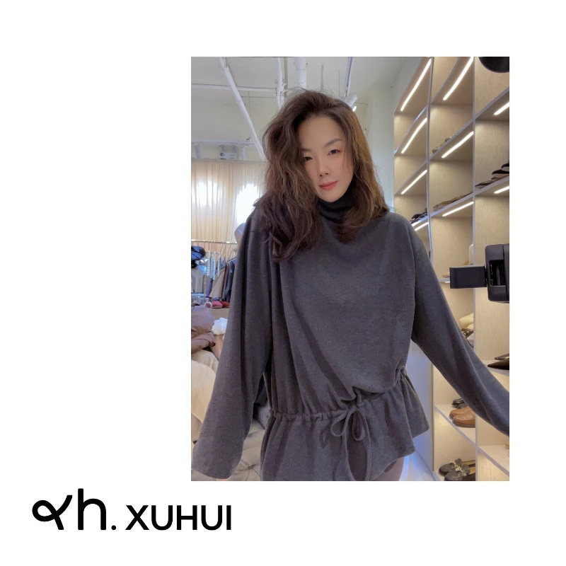 高领腰抽绳软软上衣